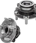 FWD 4Pc Front And Rear Wheel Bearing Hubs Assembly Kit For Nissan Rogue 2008 Through 2013 And Nissan Rogue Select 2014 Through 2015 Front And Rear Replacement showing metal hub assemblies with 5-lug, 4-bolt square flange.