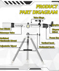 90mm Refractor Telescope With 900mm Focal Length AZ Mount Easy Setup Precision Adjustment 45 To 450x Diagram