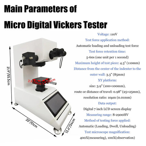 Real Deal Digital Vickers Hardness Tester Featuring Smooth Touchscreen Interface And Dead On Accuracy For Serious Micro Testing Tasks, 21.9" high.