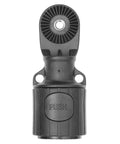 Upgrade 360 Degree Kayak Track Mounted Fishing Rod Holder With Rotating Base And Socket Tool Free Clamp Fits All Tracks UV Stabilized Fiberglass Reinforced Nylon Construction With 304 Screws Durable Marine Gear, black front view with push button