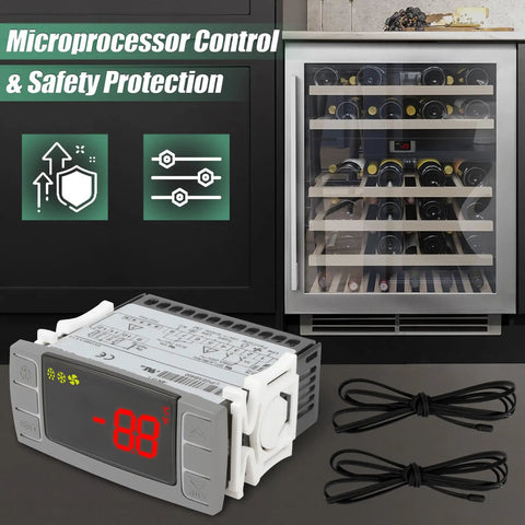 Digital Temperature Controller Replaces Dixell Xr06Cx For Commercial Freezers And Walk In Coolers 120 Volt AC Thermostat, displayed with wine cooler, precision control.