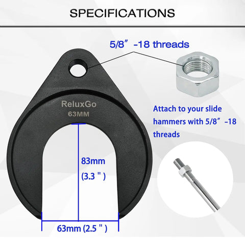 Inner CV Axle Puller Removal Tool 63mm Opening with Nut for Front Wheel Drive Axles, heavy duty attachment specifications