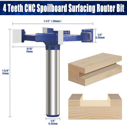 CNC Spoilboard Surfacing Router Bit With One Quarter Inch Shank Four Wing Carbide Rabbet Slot Cutter For Woodworking slab flattening