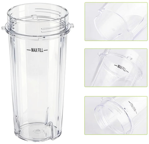 16oz Replacement Blender Cup With Lids for Ninja Blenders Two Pack, showing clear cup, lid details, and max fill level