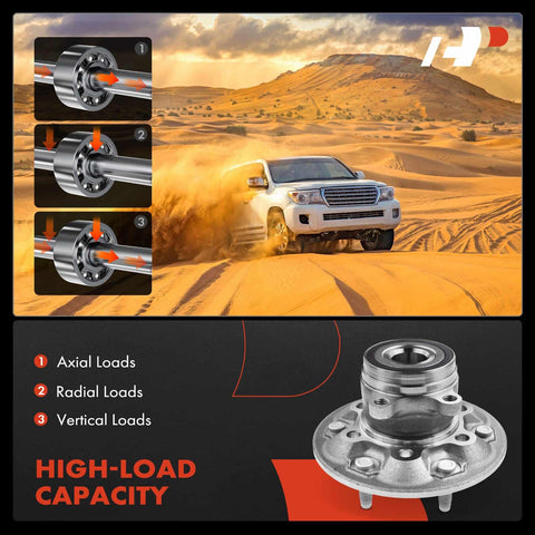 Front Wheel Bearing and Hub Assembly 6-Lug for Chevrolet Colorado 2009-2012 and GMC Canyon 2009-2012 4WD Only, desert driving illustration.