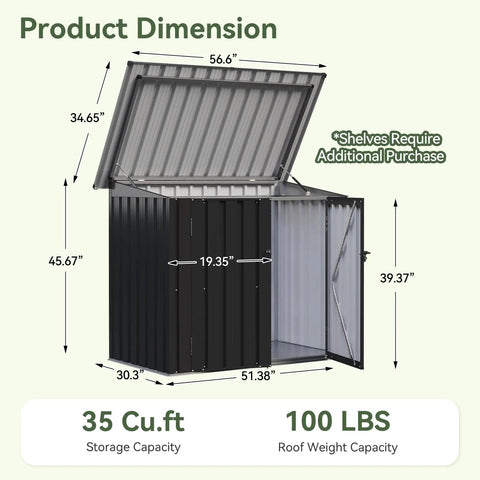 Heavy Duty 35 Cu Ft Outdoor Storage Box With Hydraulic Lift Lid And Lockable Doors, product dimensions illustrated