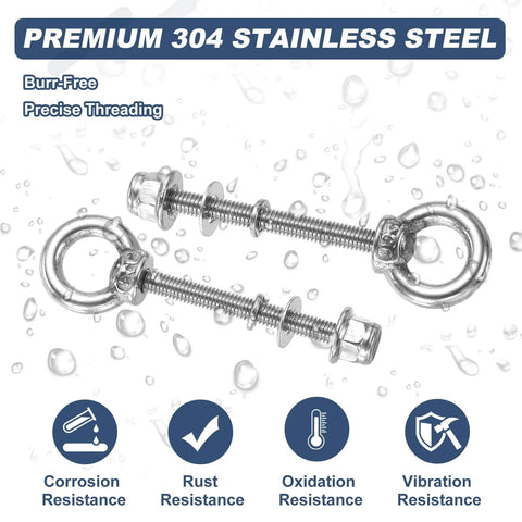 M3 Shoulder Eye Bolts Set 2 Pieces 304 Stainless Steel Lifting Ring Threaded Eye Bolts with Flange Lock Nuts and Washers