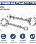 M8 X 100mm Shoulder Eye Bolt Set in 304 stainless steel with lifting ring, flange lock nuts, spring washers, flat washers