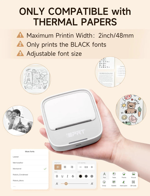 Hand holding Portable Sticker Printer Grab And Go Mini Bluetooth Thermal Inkless Printer For iPhone And Android Pocket Label Maker