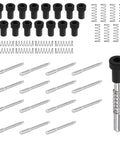 Rock Solid Window Screen Plunger Latches With Caps And Springs 16 Piece Professional Upgrade Kit with black caps and silver springs