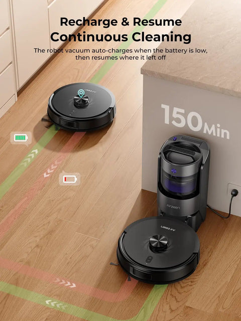 Two Upgraded Bagless Self Emptying Robot Vacuum And Mop With 6000Pa Suction LiDAR Navigation near charging station