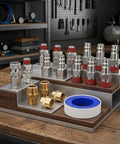 Super Quick Connect Air Coupler Kit For Compressor Tools With Premium Brass And Steel Pneumatic Fitting Set In 1/4 Inch NPT Size For Garage Auto Shop Use To Maximize Workflow Efficiency Today, assorted fittings on display