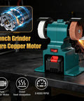 Heavy Duty 8 Inch Bench Grinder With 6000 RPM Motor And Dual Coarse Fine Wheels For Sharpening Rust Removal Deburring Metal Polishing features dual grit wheels and pure copper motor.