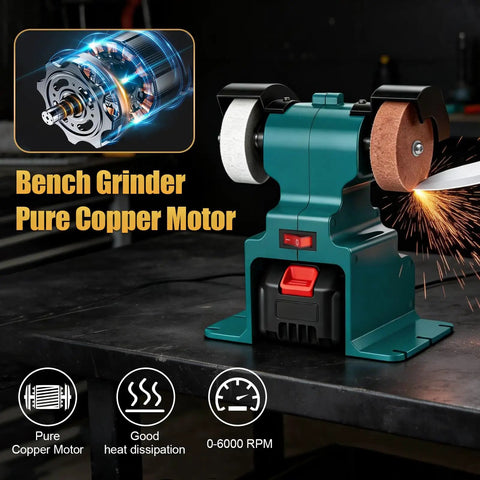 Heavy Duty 8 Inch Bench Grinder With 6000 RPM Motor And Dual Coarse Fine Wheels For Sharpening Rust Removal Deburring Metal Polishing features dual grit wheels and pure copper motor.