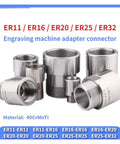 Precision CNC Thread Adapter Collet Chuck Built From Hardened Alloy Steel Offers Rock Solid Rotor Alignment And Hella Tight Grip For Zero Wobble High Speed Work, ER series engraving machine adapters.