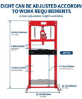 20 Ton Hydraulic H Frame Shop Press Red Heavy Duty Steel Workhorse With No Sweat Pumping And Powder Coated Shield for adjustable height