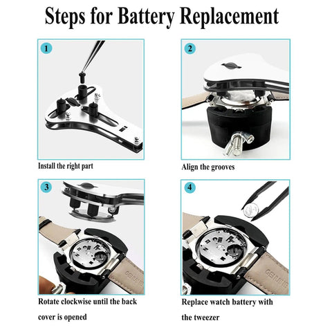 Steps for using Watch Battery Replacement Tool Kit With 3 Point Large Wrench, 18 Bit Set, Pro Grade Adjustable Case Back Opener.