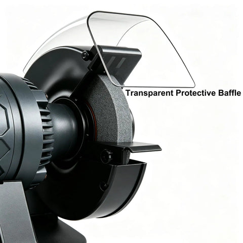 Mufaknp Dual Speed Power Bench Grinder For Metal Working And Sharpening Knives Drill Bits with protective baffle detail.