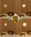 Industrial Glass Globe Desk Lamps Set Of 2 With USB Charging Ports gold metal bedside table lamps stepless dimmable brightness