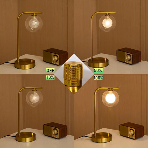 Industrial Glass Globe Desk Lamps Set Of 2 With USB Charging Ports gold metal bedside table lamps stepless dimmable brightness