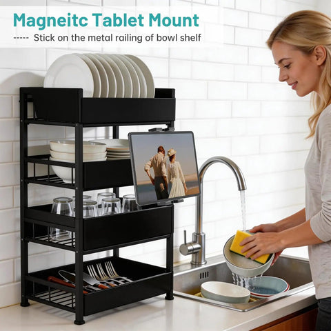 Dope Magnetic Tablet Holder Mount For Fridge And Metal Surfaces attached to kitchen rack near sink