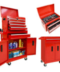 Beefed Up Rolling 5 Drawer Tool Chest With Locking Drawers, Removable Top Tool Box, Large Bottom Cabinet, Bold Red