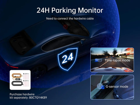 24H Parking Monitor with 4K 3 Channel Dash Cam With Front Rear And Interior Cameras, 4K 1080P 1080P, App And WiFi, 64GB Card Included
