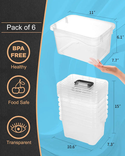 Built Like A Tank Six Pack Clear Plastic Storage Bins With Secure Buckle Locks And Comfort Handles Stackable Seven Quart Organizing Containers For Home Pantry Office Classroom Cleanup And Quick Household Sorting