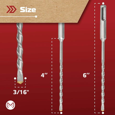 MonoPro 10-piece SDS-Plus masonry drill bit set; carbide tipped, 3/16 in x 6 in; three bits shown with storage case