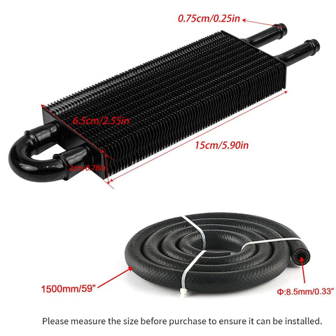 Universal 2 Pass Tube And Fin Transmission Cooler Kit, aluminum black power steering cooler with hose dimensions