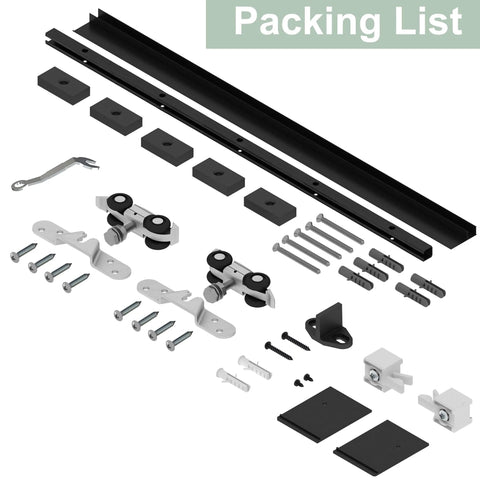 6Ft Barn Door Hardware Kit With Low Clearance Aluminum Box Rail Track System for interior sliding door components shown