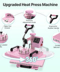 5 In 1 Swing Away Heat Press Machine 12 X 15 Inch Digital T Shirt Press Combo with pressure adjustment, slide-out drawer, rubber handle.