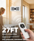 Room To Room Air Transfer Vent Fan With Remote And Temp Control Cranking 300 CFM Through Wall Exhaust in living room setting