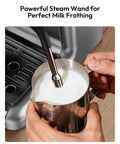 Espresso Machine With Grinder For Home Use 20 Bar Pro Coffee Maker With Milk Frother steam wand frothing milk in pitcher