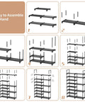 Assembly steps for 8 Tier Metal Shoe Rack Organizer For Closet, Entryway Or Garage, showing frame setup and shelving