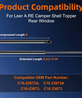 Product compatibility diagram for 15 Inch 40 Lb Gas Strut Lift Support For Truck Camper Shell Rear Window Topper Doors And Canopy Accessories 178N Heavy Duty Replacement For Leer A.R.E SnugTop Models