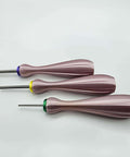 Quilling Bead Roller Tool Set With Slotted Winding Pins In Three Sizes for DIY Paper Jewelry, Pink Pearl Silk Handles, Color Coded Bases