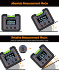 Pro Grade Digital Angle Finder And Level With Magnetic Base And High Contrast Display features absolute and relative measurement modes