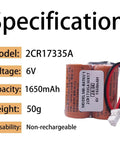 Six Volt 1650mAh Beefy Lithium Backup Battery Pack For MR J4 Servo CNC PLC Memory And Alarm Backup Power 2CR17335A WK17