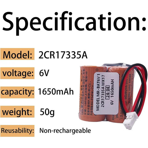 Six Volt 1650mAh Beefy Lithium Backup Battery Pack For MR J4 Servo CNC PLC Memory And Alarm Backup Power 2CR17335A WK17