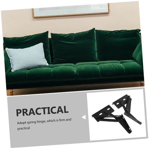 Green sofa with white pillow featuring a spring loaded sofa hinge kit for easy folding and space-saving furniture solutions.