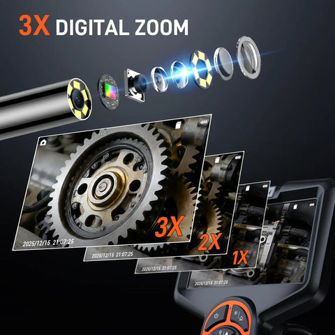 Ultra Slim 3.9mm Borescope Camera With Light, 5 Inch Industrial Endoscope For Tight Spaces, Go To Flexible Inspection Tool For Automotive, Plumbing, HVAC And Machinery showing 3X digital zoom