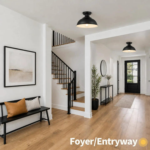 Foyer with 2 Pack Semi Flush Mount Ceiling Light Fixtures Farmhouse Black Industrial Metal Cage Kitchen Hallway Entryway Bedroom Laundry Lights With E26 Base 13 Inch Wide Bulbs Not Included