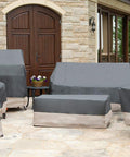 Outdoor patio furniture covered with gray Atmosphere protector, featuring Beefy Weatherproof Outdoor Loveseat Cover 82.5 Inch Wide.