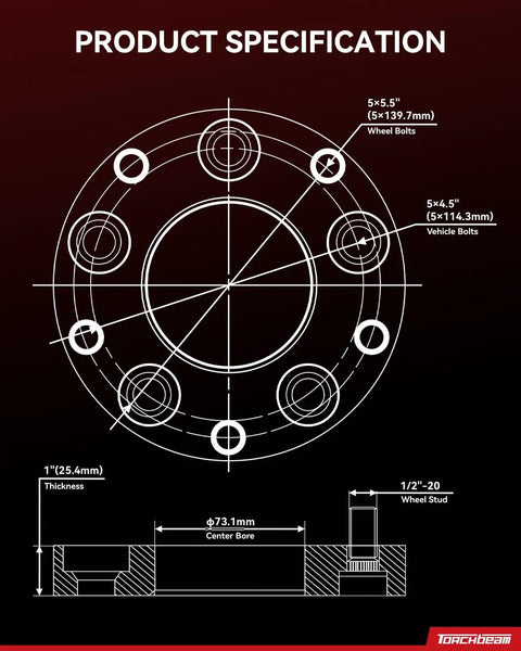 Hit The Pavement Rolling Smooth With These Heavy Duty Forged Wheel Spacers And Adapter Kits One Inch Thick Hub Centric Design Locks Secure While Converting 5X4.5 To 5X5.5 Bolt Patterns For Chevy Taurus Mustang product specification diagram