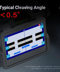 Rock Solid Optical Fiber Cleaver cuts 250 Micron To 3 Mm cable lines with display showing typical cleaving angle <0.5°.