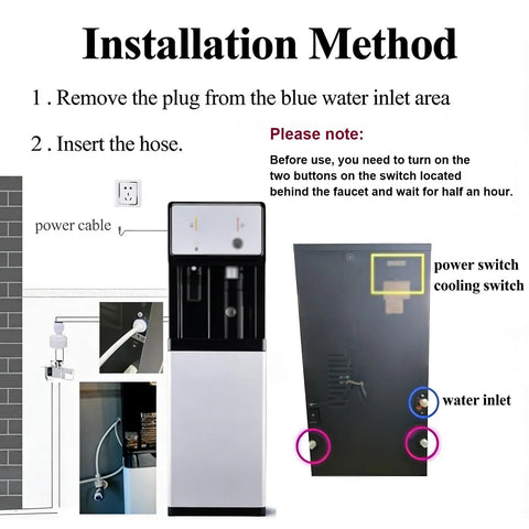 Installation guide for Slick Tankless Water Dispenser Chiller With Four Stage Filtration And Three Custom Temp Settings.