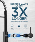 Slick Black Kitchen Faucet With Built In Soap Dispenser Serves Up A Smooth Pull Down Sprayer In Three Easy Modes Made From Solid Lead Free Stainless Steel For Absolutely Zero Drip Drama On Your Daily Kitchen Hustle showing ceramic valve mechanism.