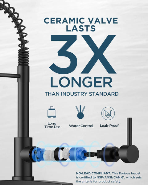 Slick Black Kitchen Faucet With Built In Soap Dispenser Serves Up A Smooth Pull Down Sprayer In Three Easy Modes Made From Solid Lead Free Stainless Steel For Absolutely Zero Drip Drama On Your Daily Kitchen Hustle showing ceramic valve mechanism.