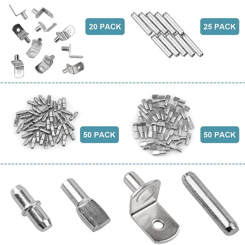 Upgraded 4 Styles Shelf Pins Kit With 5mm And 1/4 Inch Nickel Shelf Support Pegs, 145-piece set for cabinets and bookshelves.